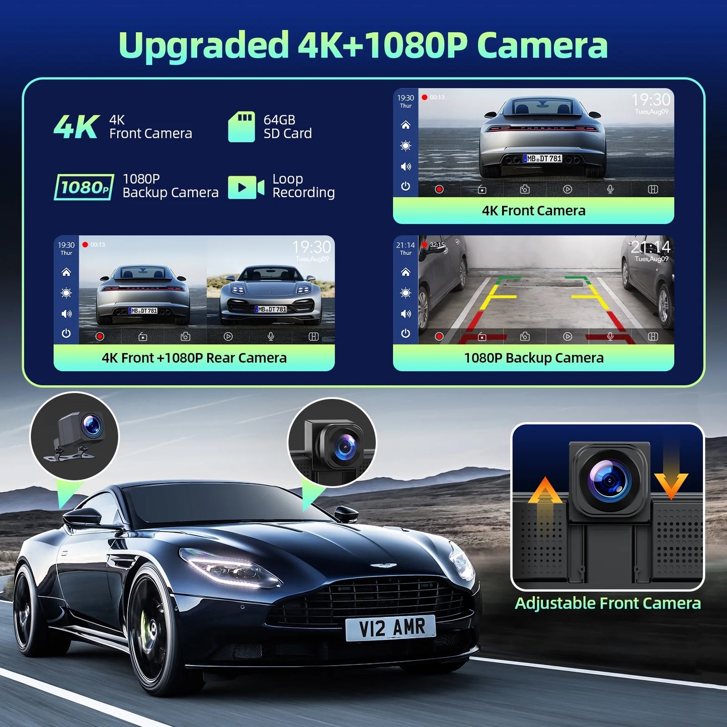 9.26" Wireless CarPlay & Android Auto Car Stereo with 4K Dash Cam, 1080P Backup Camera, GPS Navigation, and Mirror Link - Ultimate Portable Solution for Your Vehicle!