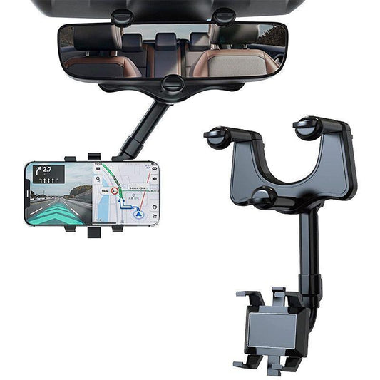 Imoli 360° Rotating Rearview Mirror Phone Holder - Retractable, Durable, Strong Grip, Universal Fit for All Mobile Phones