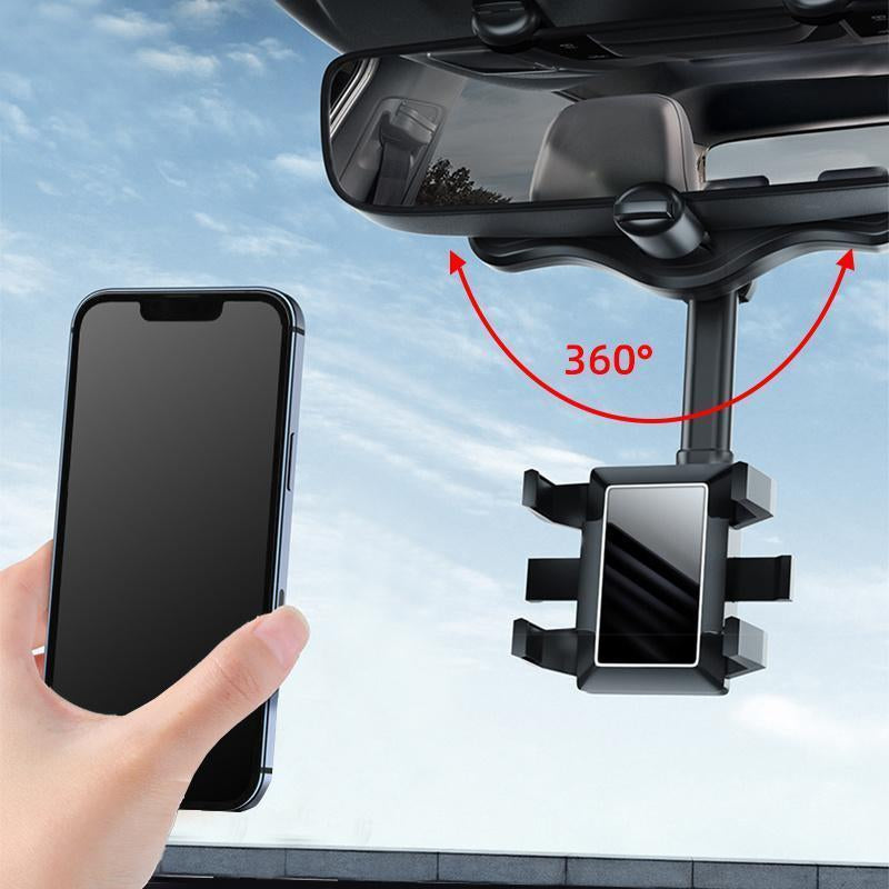 Imoli 360° Rotating Rearview Mirror Phone Holder - Retractable, Durable, Strong Grip, Universal Fit for All Mobile Phones