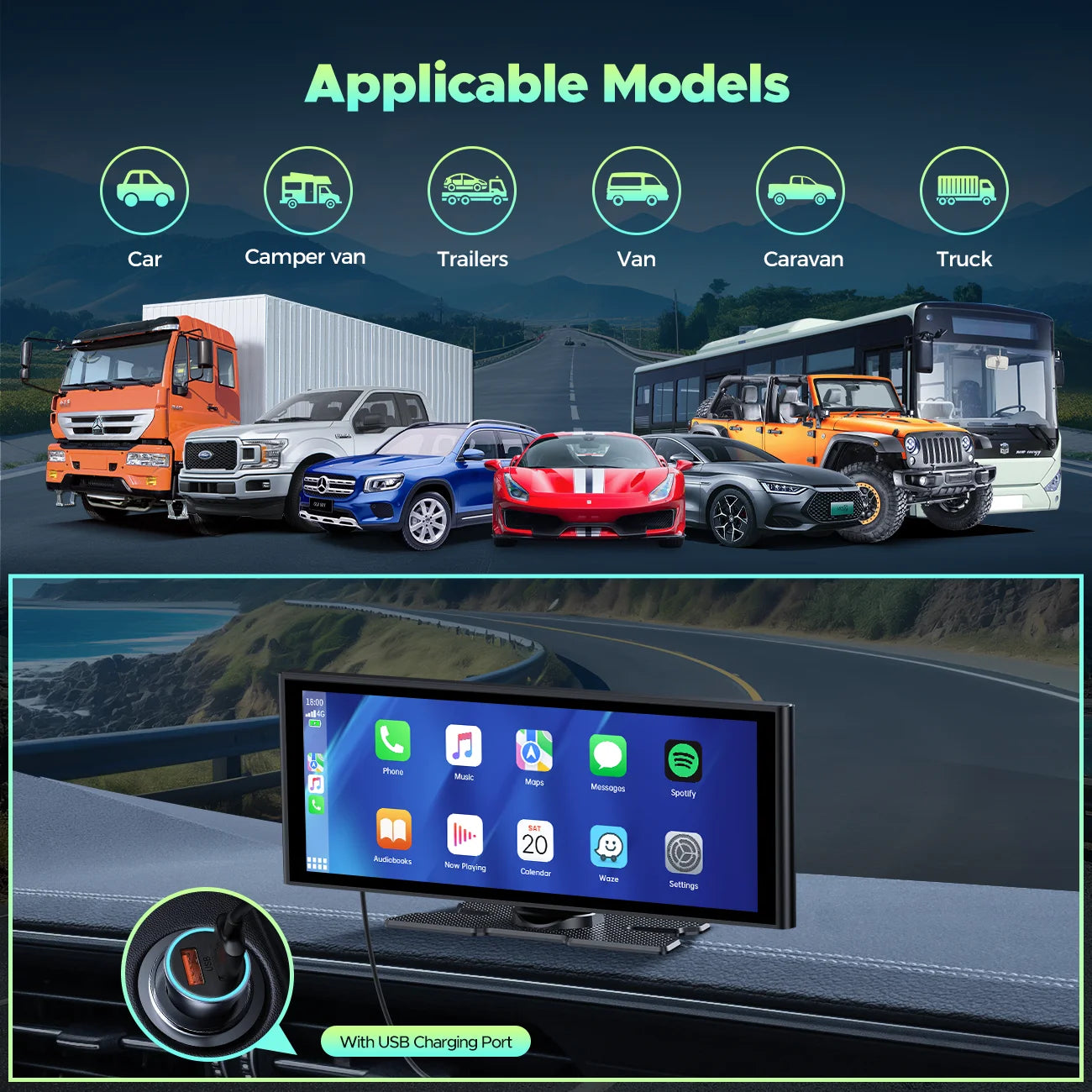 9.26" Wireless CarPlay & Android Auto Car Stereo with 4K Dash Cam, 1080P Backup Camera, GPS Navigation, and Mirror Link - Ultimate Portable Solution for Your Vehicle!