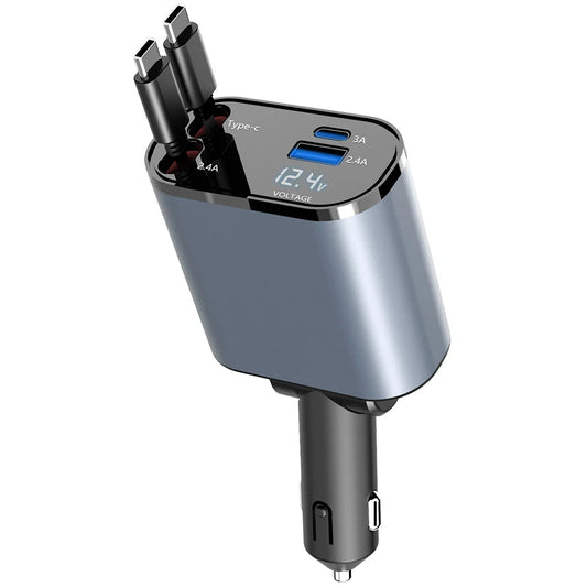 ChargeFlex: 120W Retractable Car Charger with 4-in-1 Fast Charging