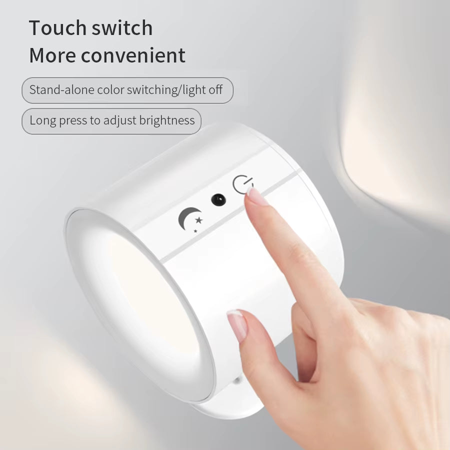 Touch Control LED Wall Sconces - 360° Rotatable Double Head Wall Lamp with 3 Color Options - Wireless Night Lights for Bedroom