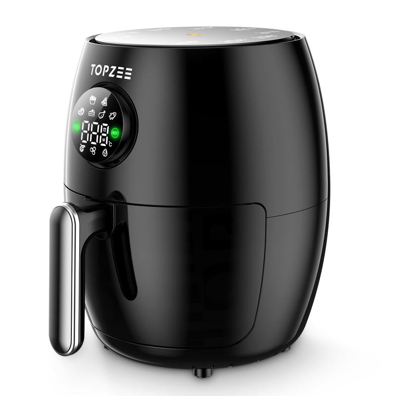 Compact 2-Qt Air Fryer with LED Display - Fast Turbo Modes, Precise Temperature Control, 98% Less Oil, Versatile Cooking Options in Stylish Black and Pink