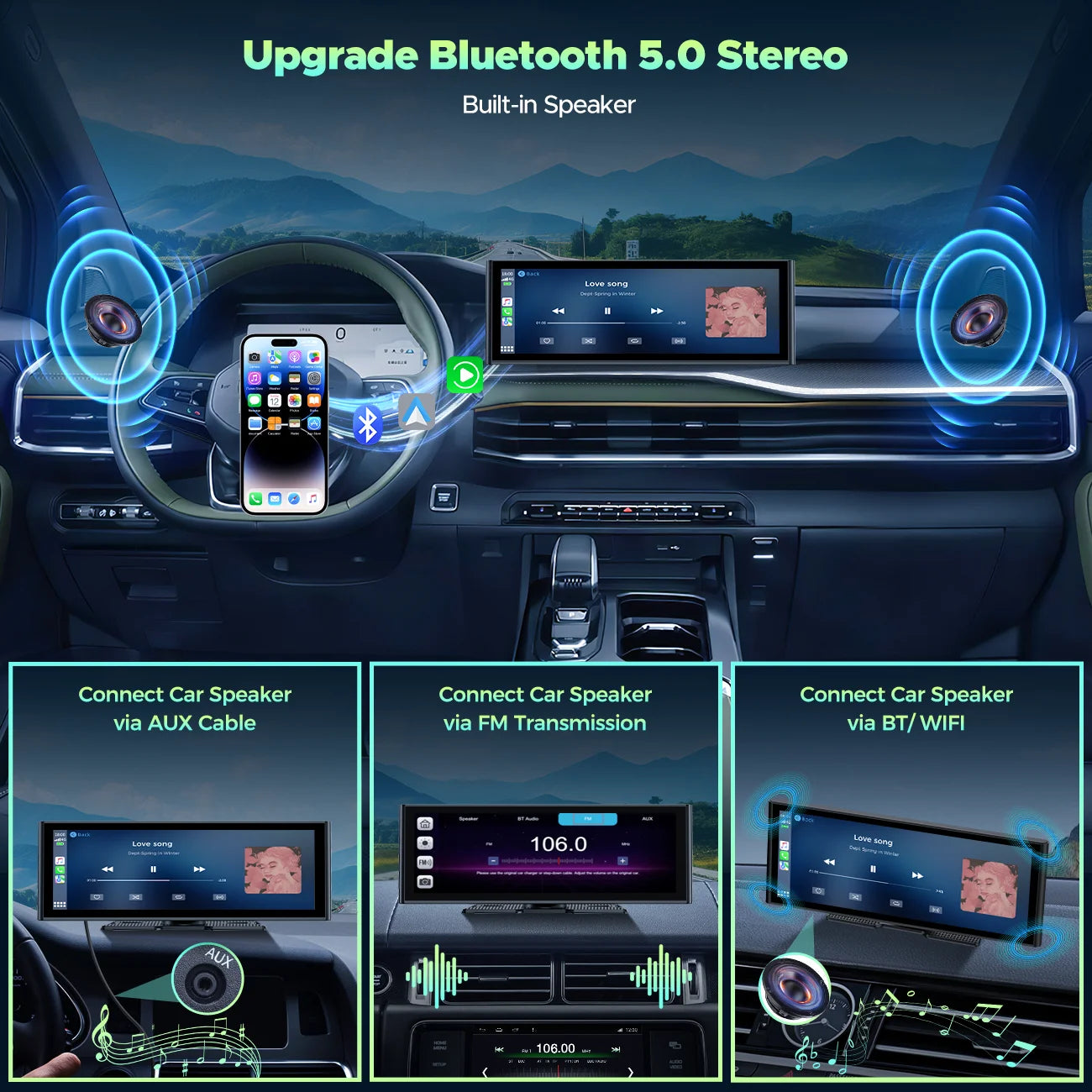 9.26" Wireless CarPlay & Android Auto Car Stereo with 4K Dash Cam, 1080P Backup Camera, GPS Navigation, and Mirror Link - Ultimate Portable Solution for Your Vehicle!