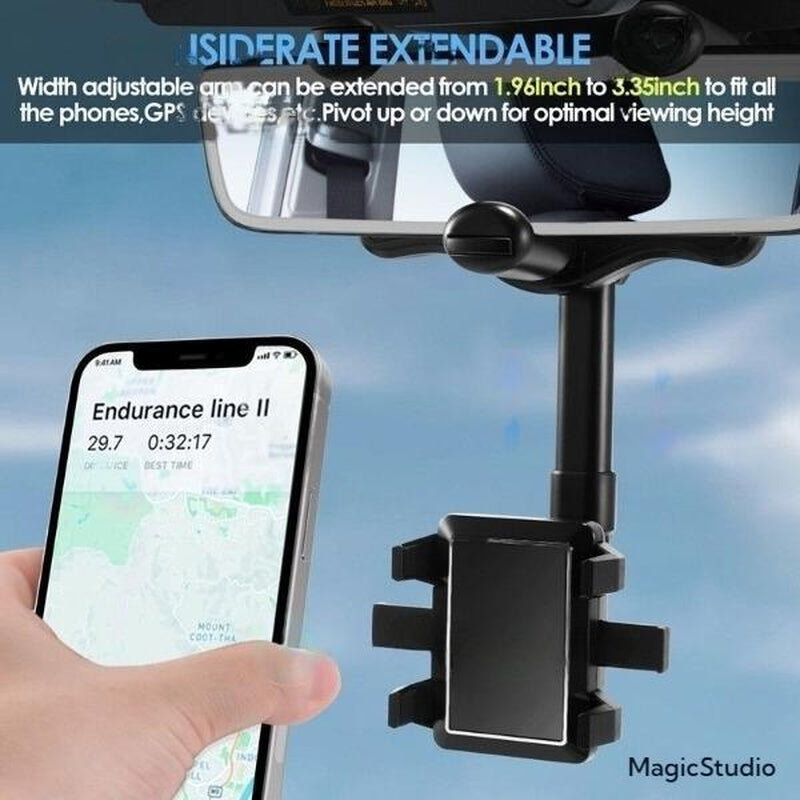 Imoli 360° Rotating Rearview Mirror Phone Holder - Retractable, Durable, Strong Grip, Universal Fit for All Mobile Phones