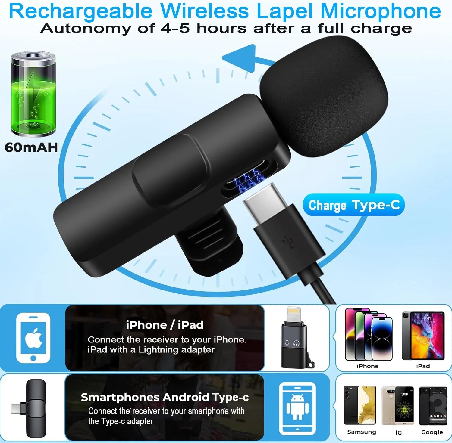 Ultimate Wireless Lavalier Microphone for iPhone, Android, iPad & Laptops - Perfect for Video Recording, YouTube, Vlogs, TikTok & Interviews!