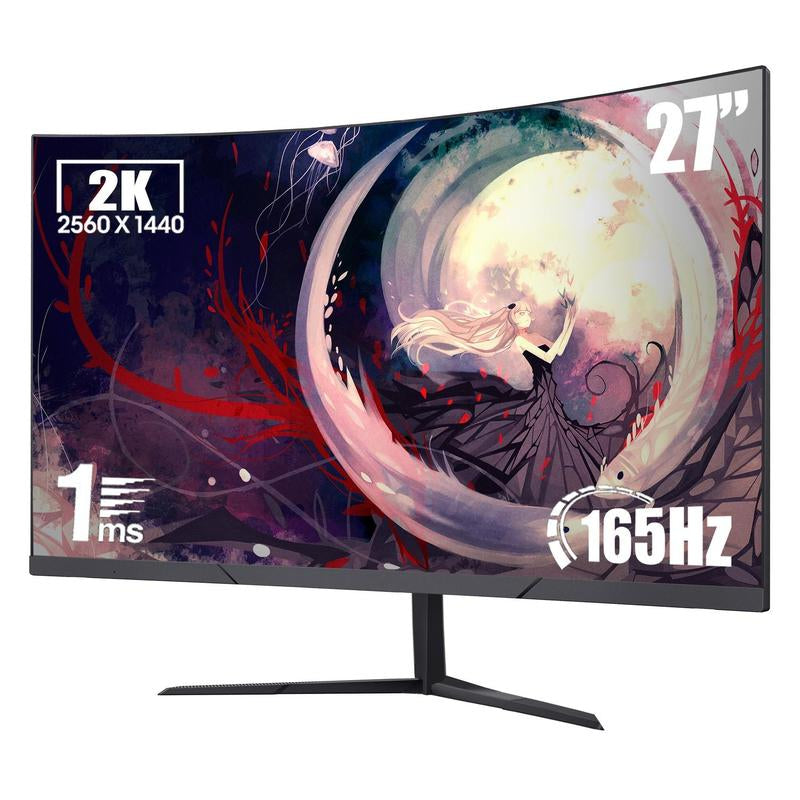 27'' 2K QHD Gaming Monitor - 2560P, 165Hz Refresh, 1Ms Response, Adaptivesync, Dual HDMI & DP1.2, Ultra-Thin Narrow Bezel, Tilt Adjustable Design