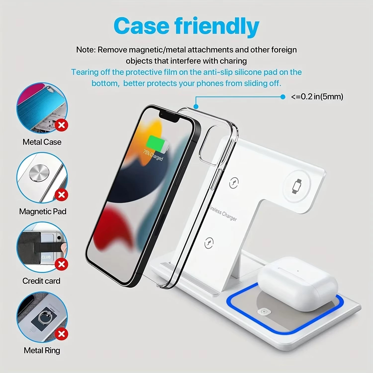 VIKEFON 3-in-1 Wireless Charger Dock Station for iPhone 15/14/13/12 Pro Max, Apple Watch & AirPods - Fast Induction Charging!