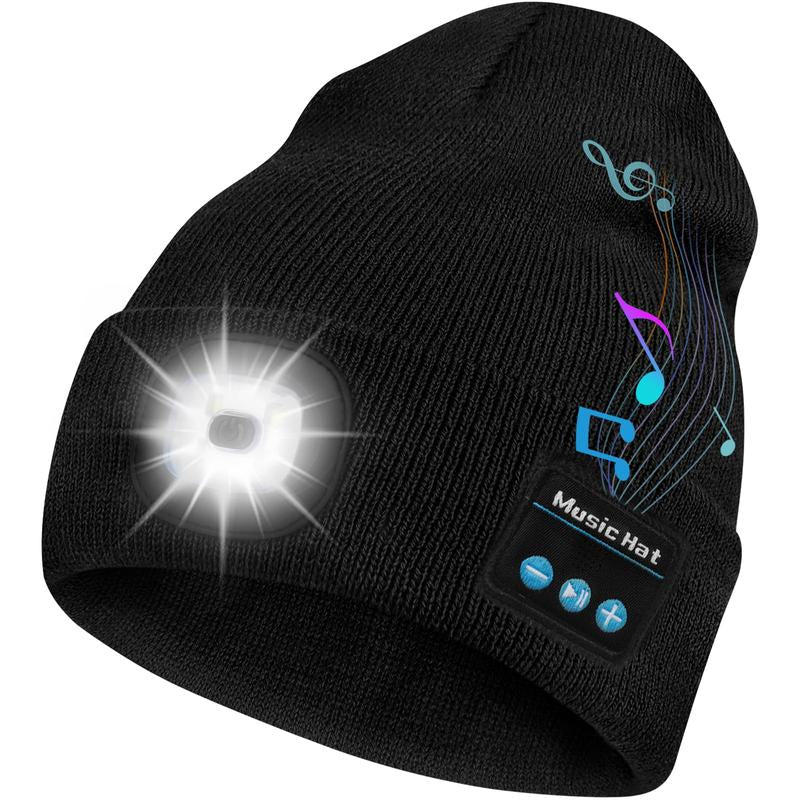 Bluetooth Beanie with LED Flashlight & Cordless Headphones - Perfect Christmas & Birthday Gift for Men, Teens, and Sports Enthusiasts!