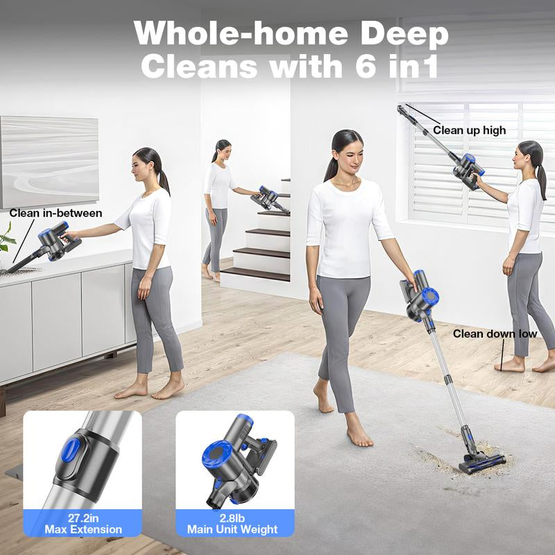 Powerful 6-in-1 Cordless Vacuum Cleaner with 180W Suction, 35-Minute Runtime, Ideal for Hard Floors, Carpets, Pet Hair, and Cars