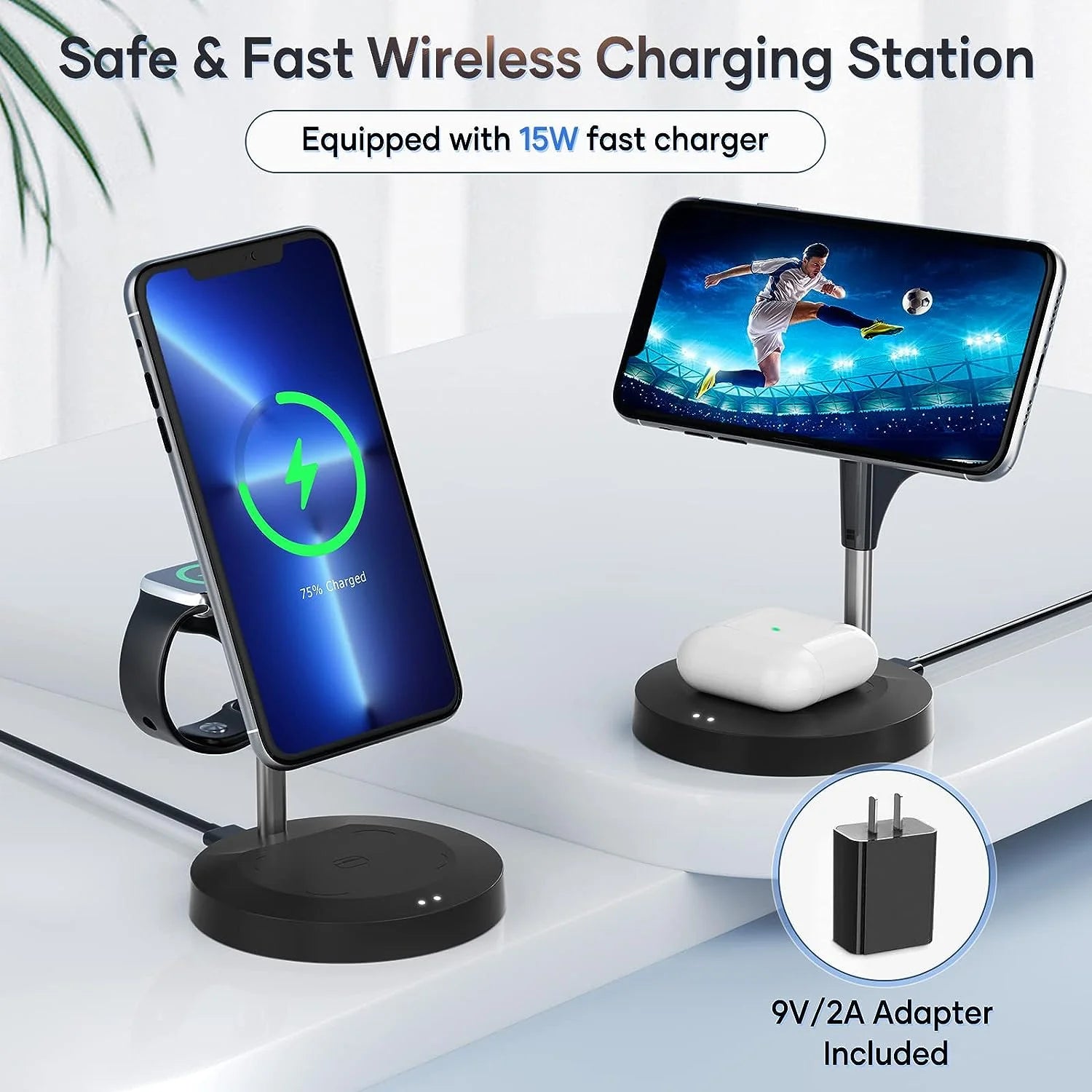 Ultimate 3-in-1 Wireless Fast Charger Station for iPhone 14/13/12 Pro, Apple Watch & AirPods - Sleek Black Design