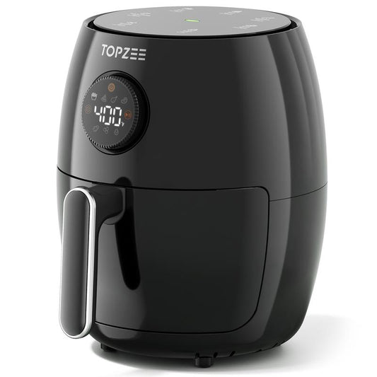 Compact 2-Qt Air Fryer with LED Display - Fast Turbo Modes, Precise Temperature Control, 98% Less Oil, Versatile Cooking Options in Stylish Black and Pink