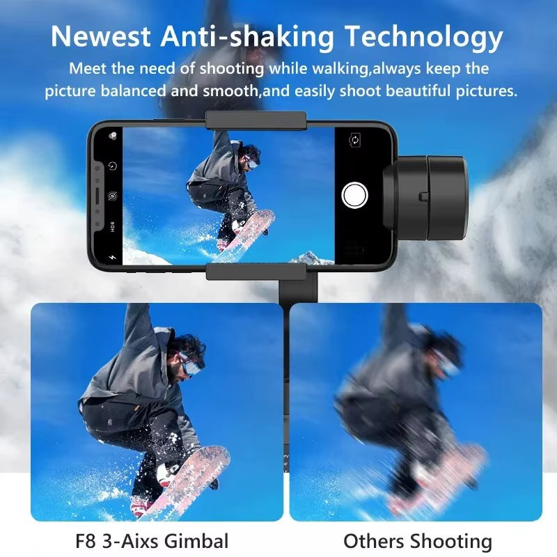 F8 Handheld 3-Axis Gimbal Stabilizer for Smooth Video Recording - Compatible with Xiaomi, iPhone, and All Smartphones