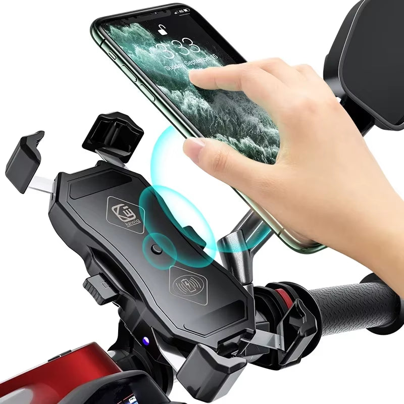 Ultimate Motorcycle Phone Holder with Fast Wireless Charging - Quick USB Charger & Handlebar Mount for Safe Riding!