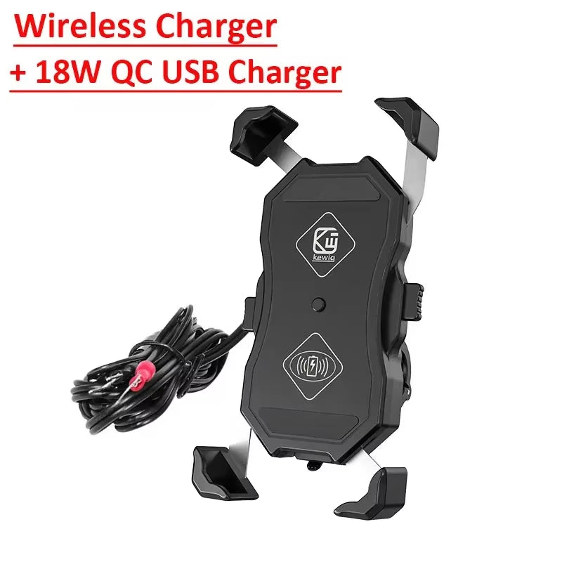 Ultimate Motorcycle Phone Holder with Fast Wireless Charging - Quick USB Charger & Handlebar Mount for Safe Riding!