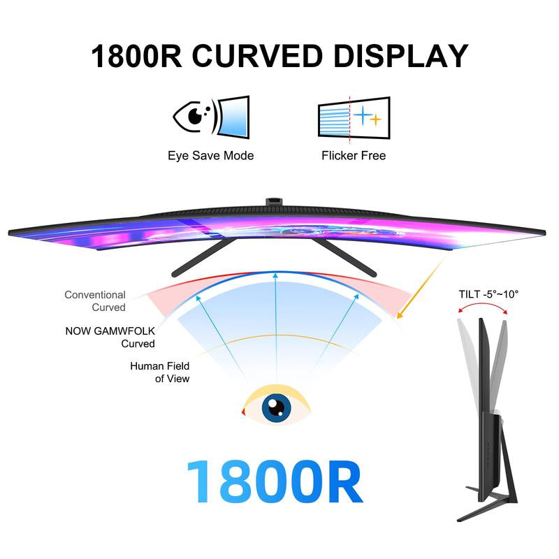 27'' 2K QHD Gaming Monitor - 2560P, 165Hz Refresh, 1Ms Response, Adaptivesync, Dual HDMI & DP1.2, Ultra-Thin Narrow Bezel, Tilt Adjustable Design