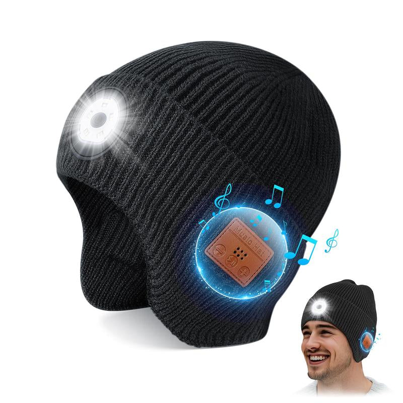 Bluetooth Beanie with LED Flashlight & Cordless Headphones - Perfect Christmas & Birthday Gift for Men, Teens, and Sports Enthusiasts!