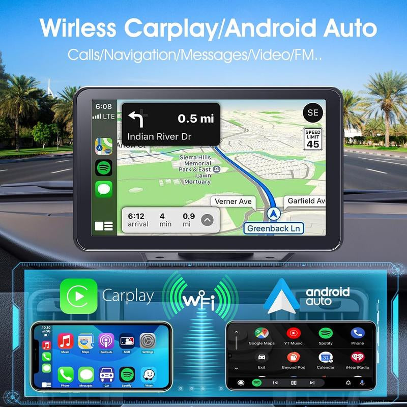 WHATOOK Wireless Carplay Car Stereo - Portable Screen with Apple Carplay, Android Auto, Air Play & Mirror Link