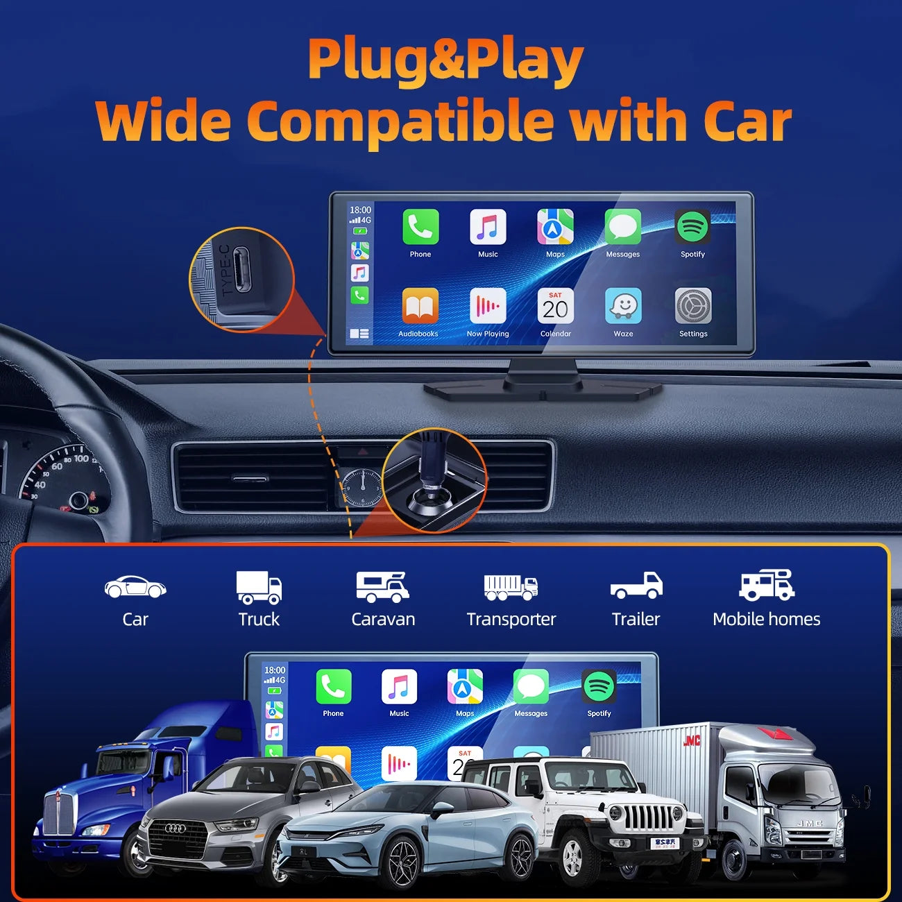 9.26" Portable Touchscreen CarPlay & GPS Navigation System - Wireless Car Stereo with Airplay, AUX/FM, Google & Siri Integration