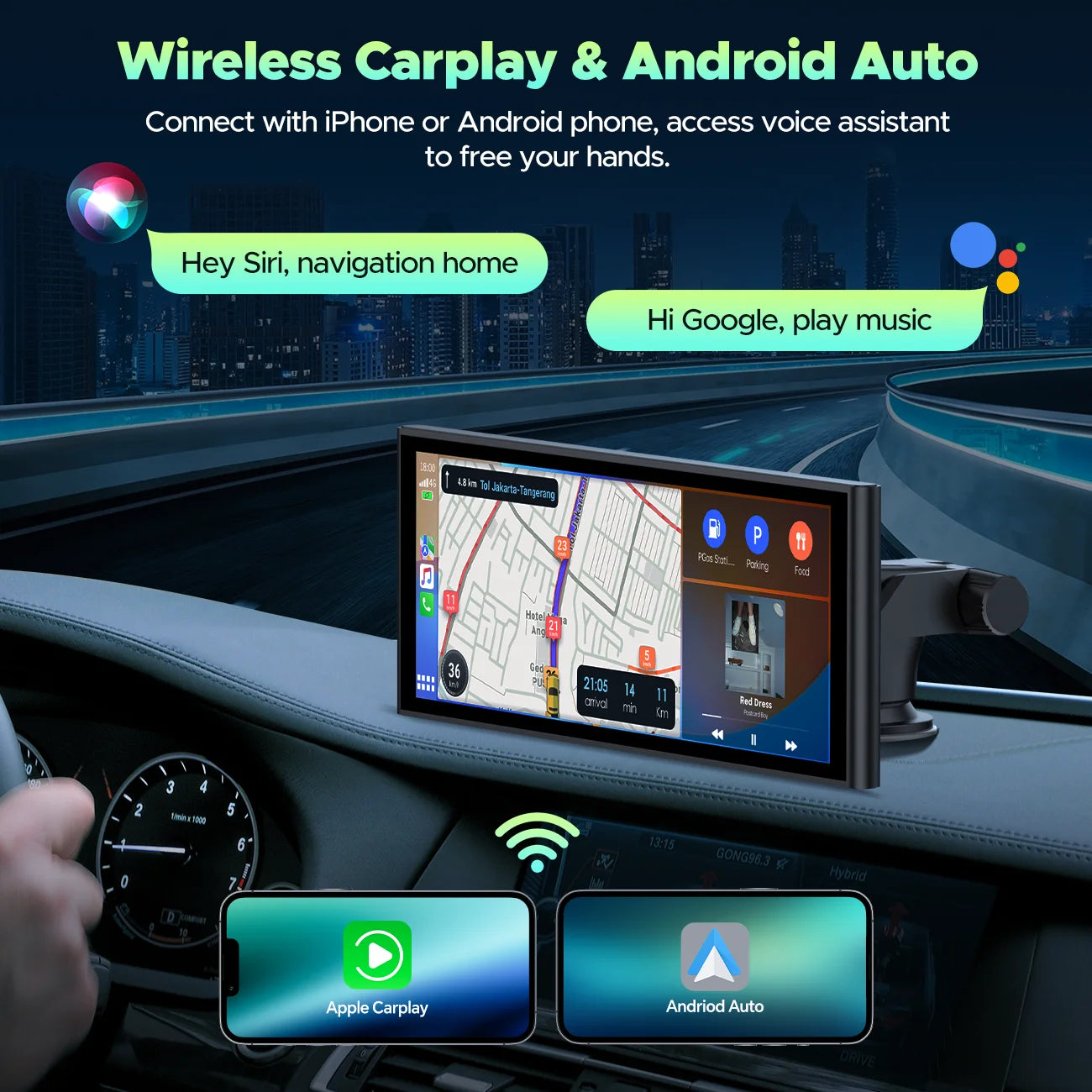 9.26" Wireless CarPlay & Android Auto Car Stereo with 4K Dash Cam, 1080P Backup Camera, GPS Navigation, and Mirror Link - Ultimate Portable Solution for Your Vehicle!