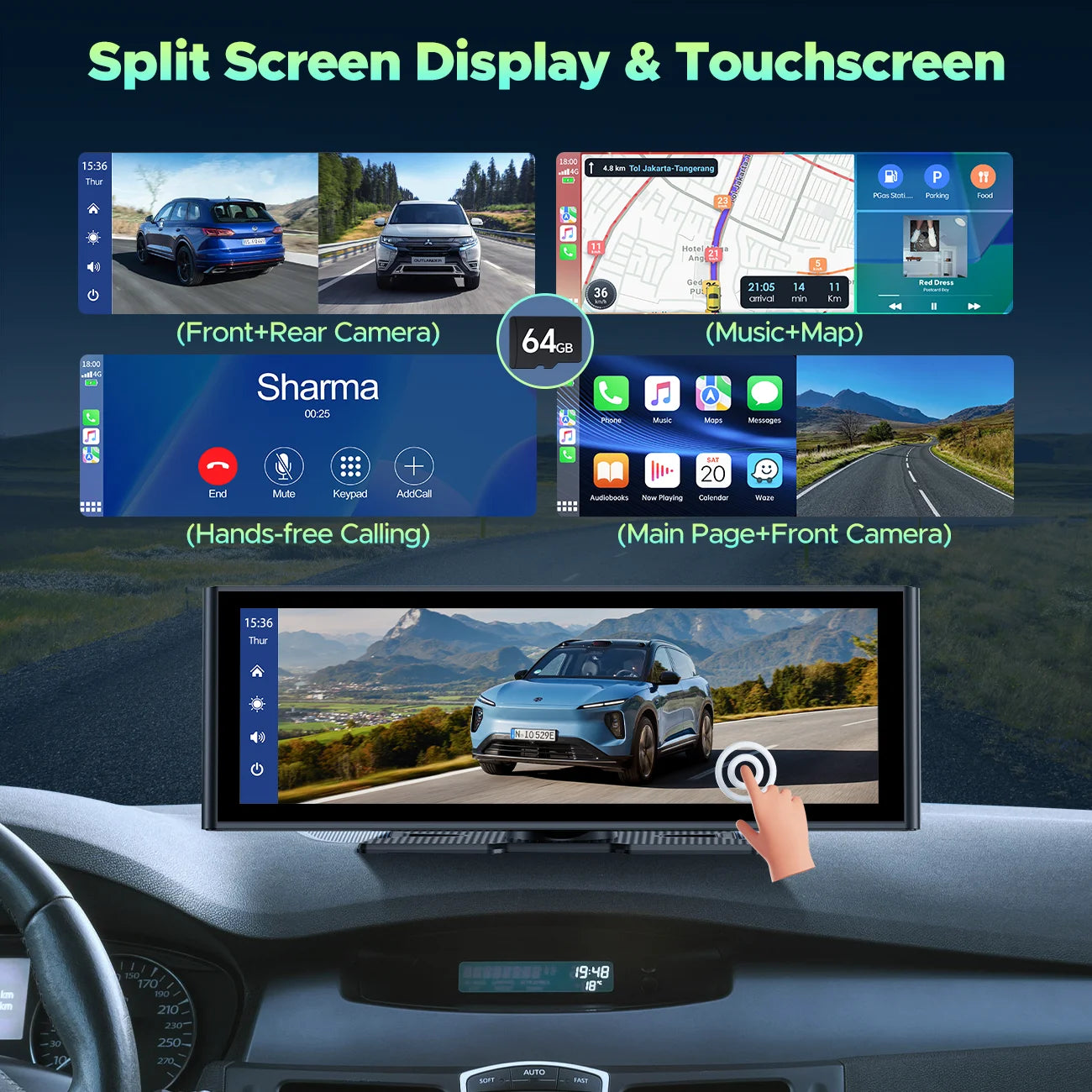 9.26" Wireless CarPlay & Android Auto Car Stereo with 4K Dash Cam, 1080P Backup Camera, GPS Navigation, and Mirror Link - Ultimate Portable Solution for Your Vehicle!