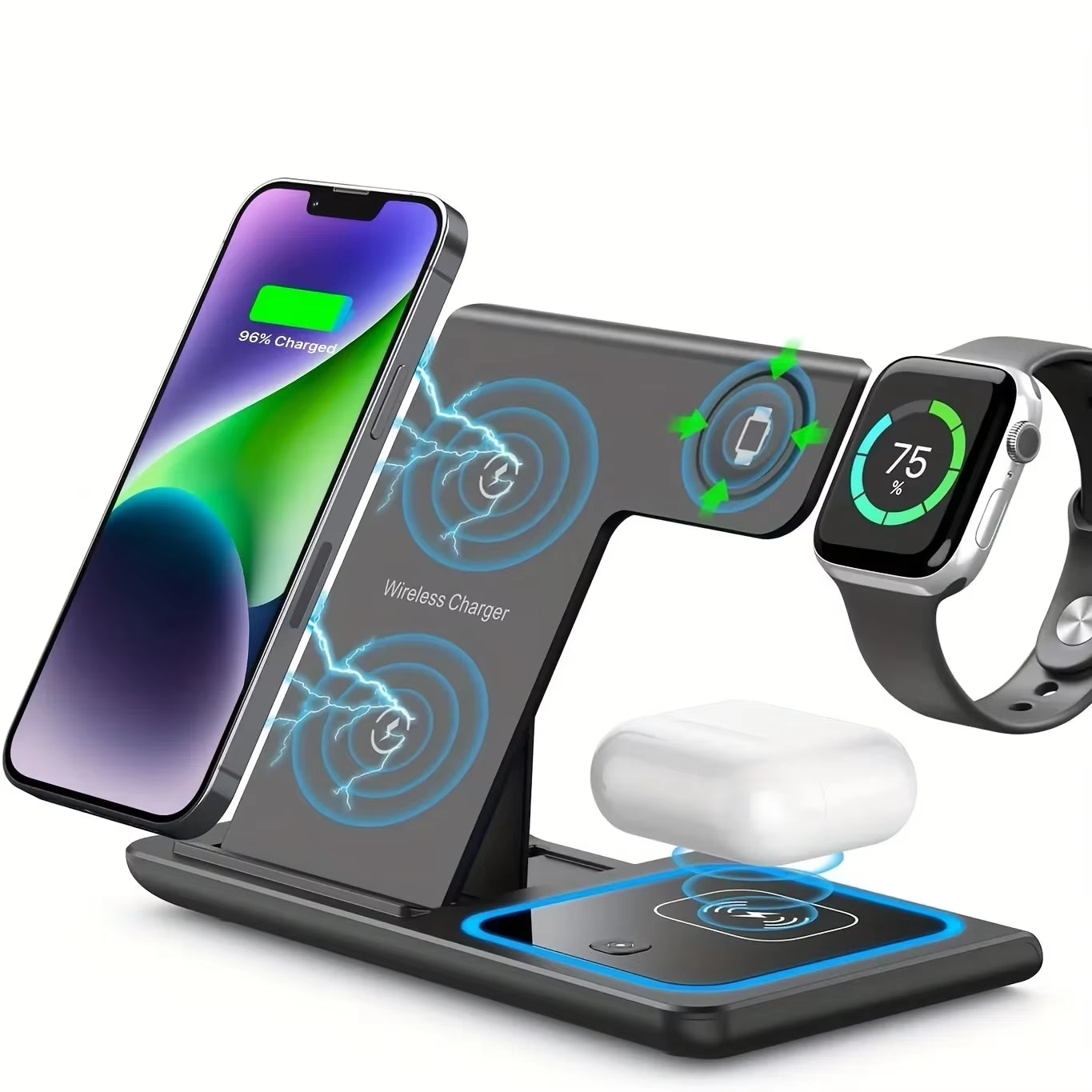 VIKEFON 3-in-1 Wireless Charger Dock Station for iPhone 15/14/13/12 Pro Max, Apple Watch & AirPods - Fast Induction Charging!