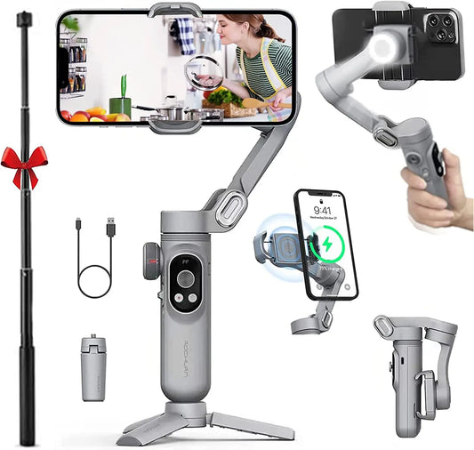 Smart X Pro 3-Axis Handheld Gimbal Stabilizer for Smartphones - Wireless Charging, OLED Display, LED Light & Focus Wheel