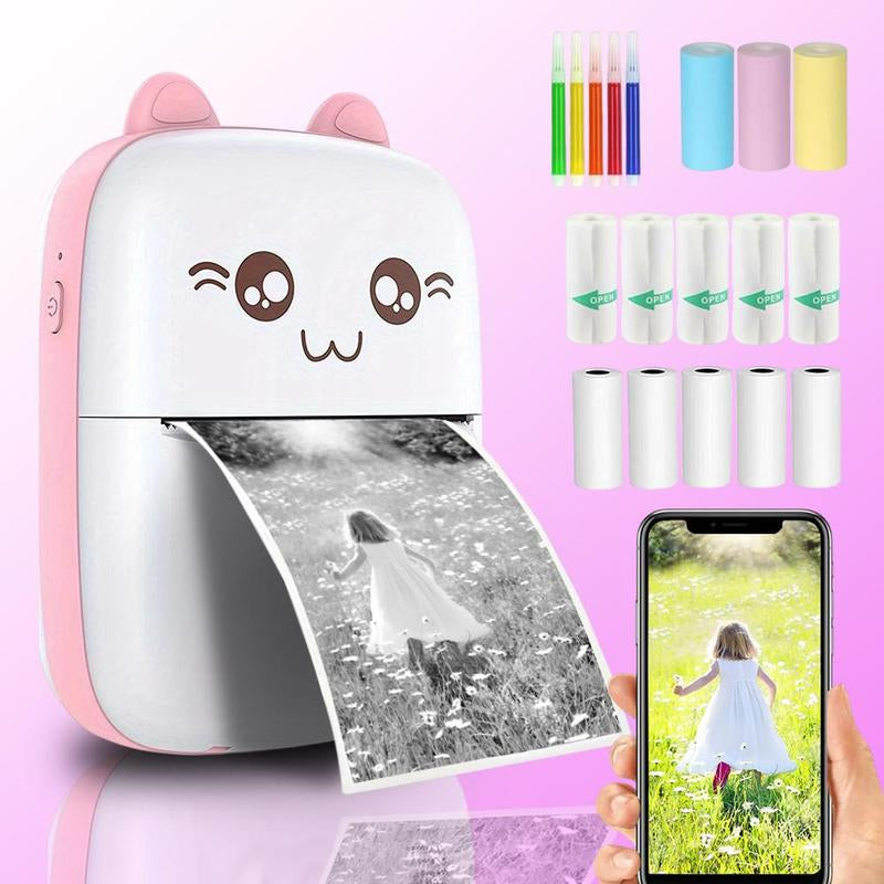 Portable Mini Thermal Printer - Rechargeable Pocket Photo Printer Set for On-the-Go Memories - Perfect Summer Gift!