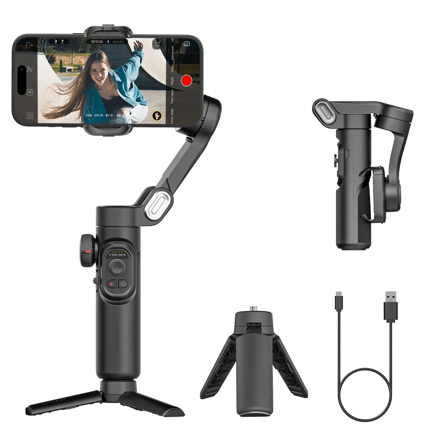 Smart XE Kit 3-Axis Gimbal Stabilizer with Magnetic Fill Light for Smooth Smartphone Video Recording