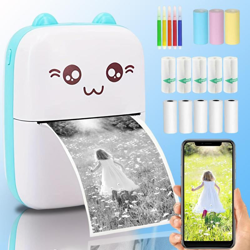 Portable Mini Thermal Printer - Rechargeable Pocket Photo Printer Set for On-the-Go Memories - Perfect Summer Gift!