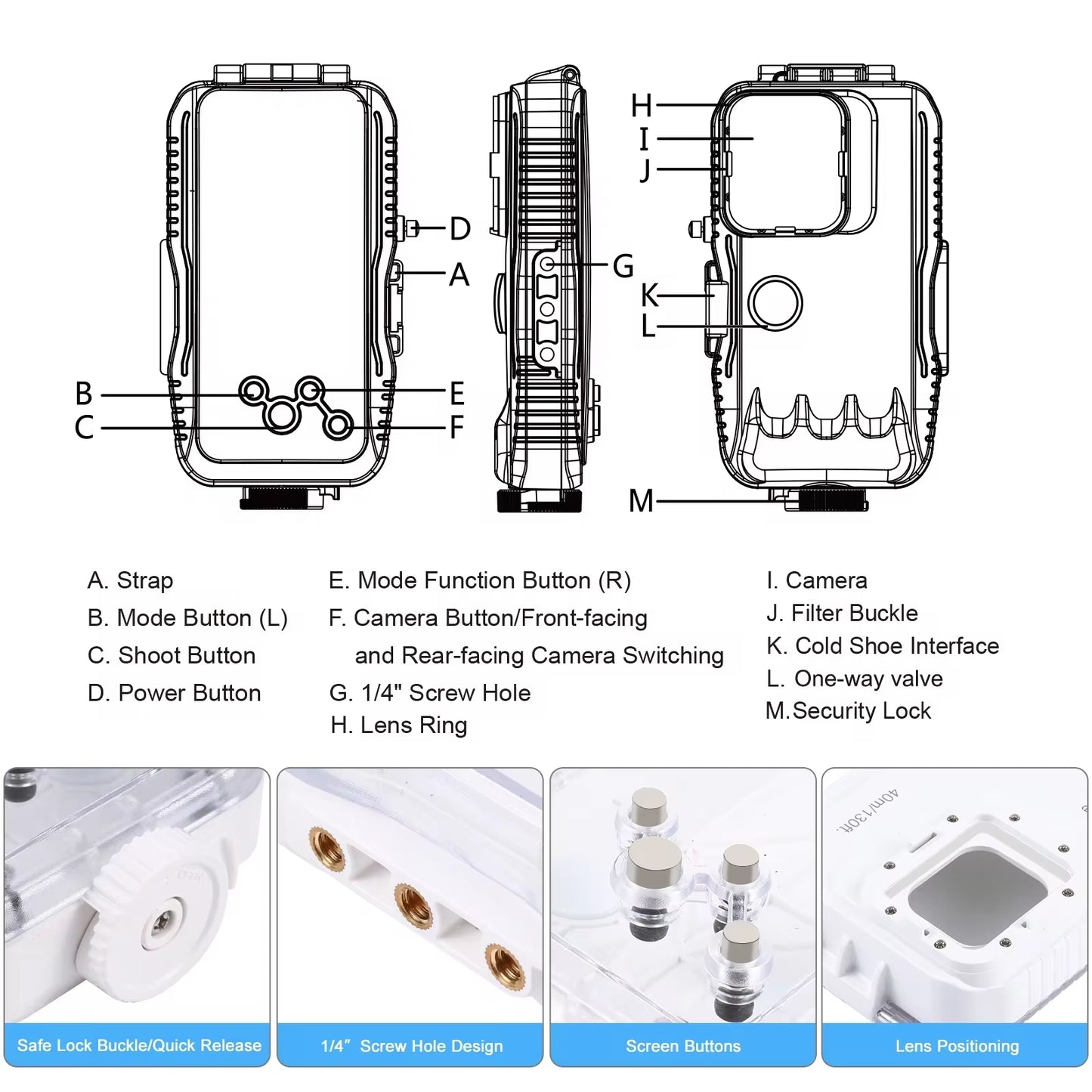 PULUZ 40M Waterproof Diving Case for iPhone 15/14/13/12/11 Pro Max - One-Way Valve Underwater Video Housing Cover