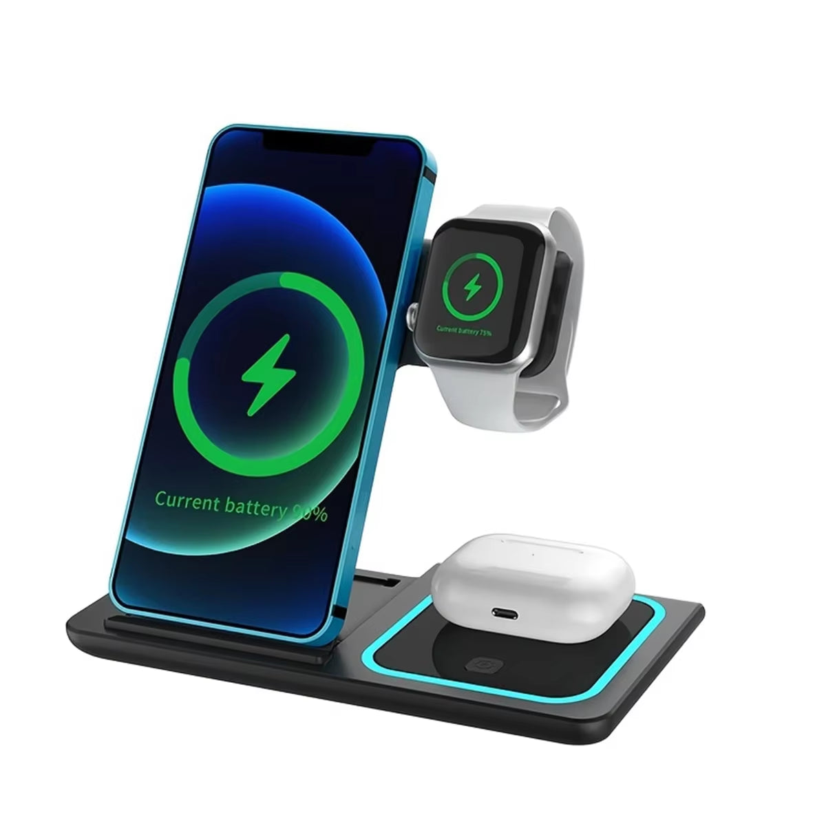 VIKEFON 3-in-1 Wireless Charger Dock Station for iPhone 15/14/13/12 Pro Max, Apple Watch & AirPods - Fast Induction Charging!