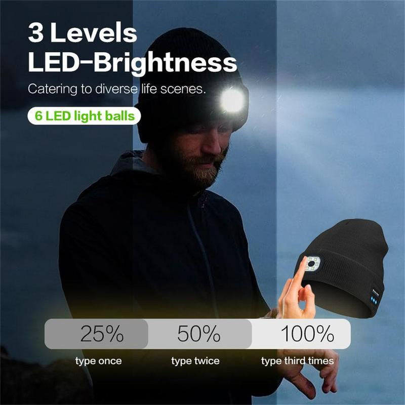 Bluetooth Beanie with LED Flashlight & Cordless Headphones - Perfect Christmas & Birthday Gift for Men, Teens, and Sports Enthusiasts!