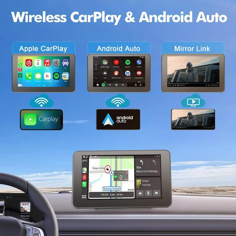 WHATOOK Wireless Carplay Car Stereo - Portable Screen with Apple Carplay, Android Auto, Air Play & Mirror Link