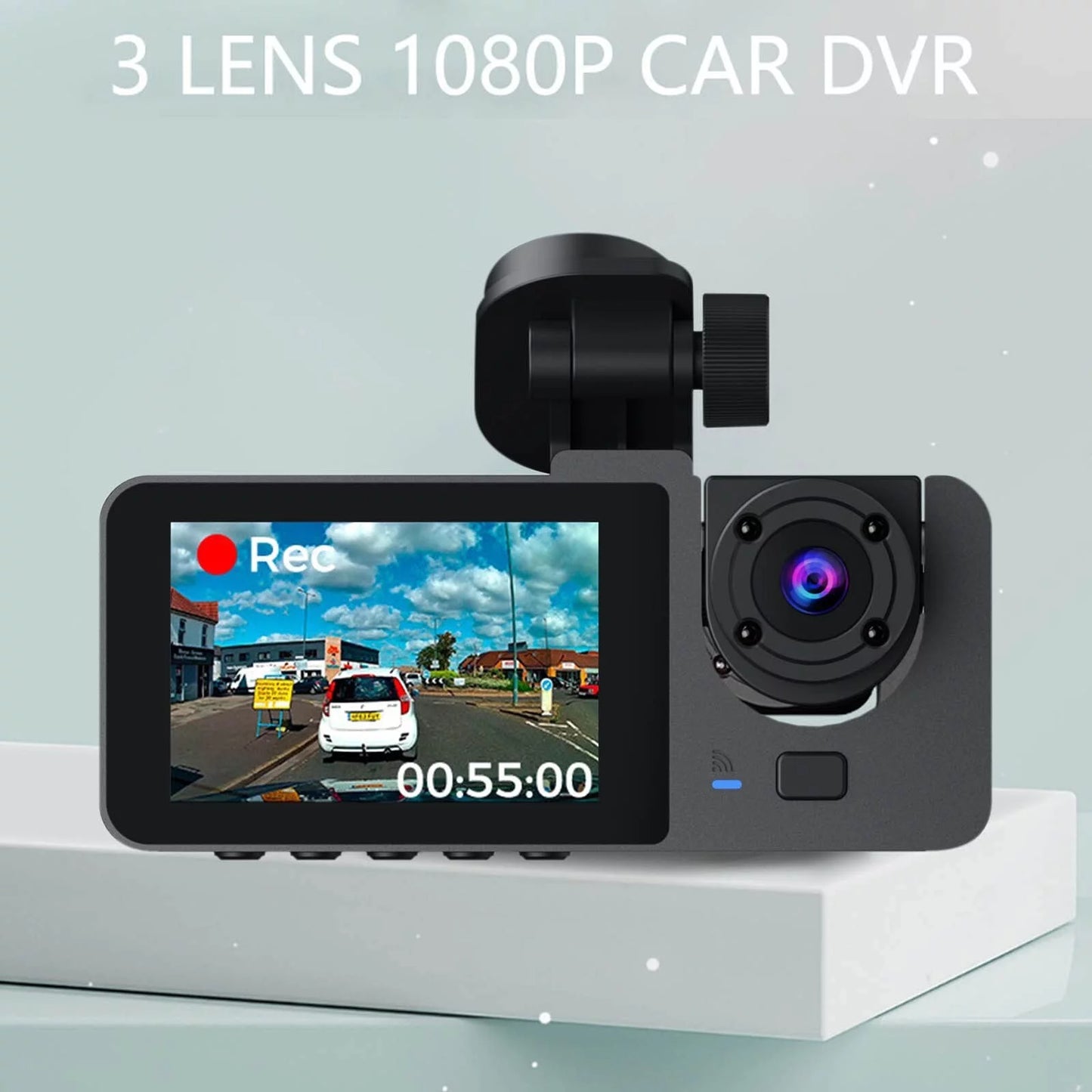 Ultimate 3-Channel Dash Cam for Car - 1080P Front & Rear, Super Night Vision, Parking Monitor, Loop Recording & 32GB SD Card Included