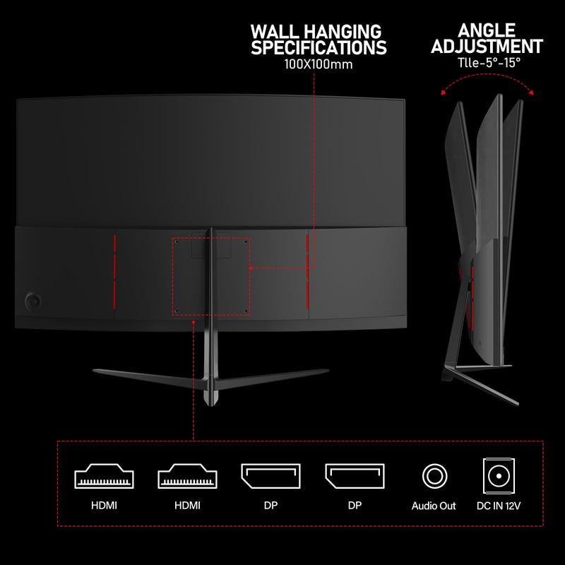 27'' 2K QHD Gaming Monitor - 2560P, 165Hz Refresh, 1Ms Response, Adaptivesync, Dual HDMI & DP1.2, Ultra-Thin Narrow Bezel, Tilt Adjustable Design