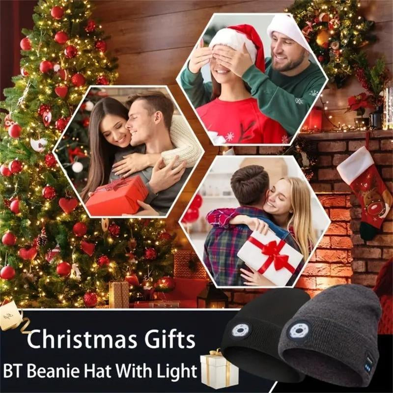 Bluetooth Beanie with LED Flashlight & Cordless Headphones - Perfect Christmas & Birthday Gift for Men, Teens, and Sports Enthusiasts!