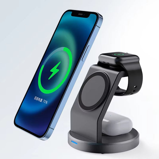 Ultimate 3-in-1 Magnetic Wireless Charger Stand for iPhone 15/14/13/12 Pro Max, Apple Watch & AirPods - Fast Charging Station