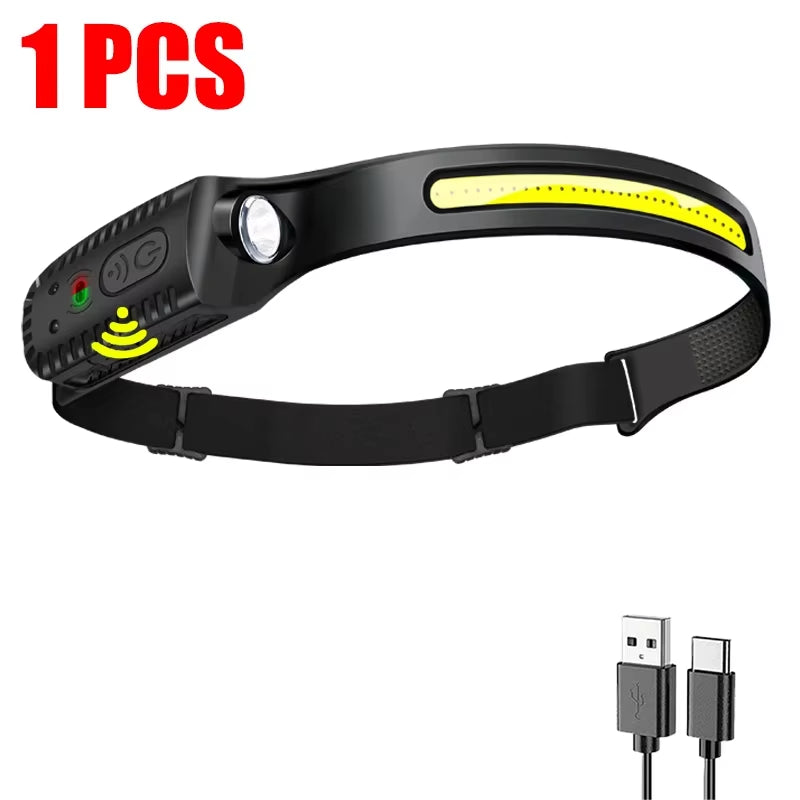 Rechargeable LED Sensor Headlamp - XPE+COB Headlight for Camping, Fishing, and Outdoor Adventures