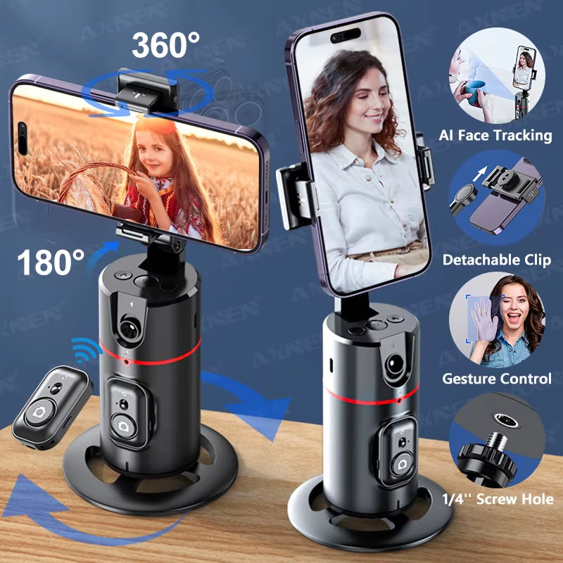 P02 360° Rotating Gimbal Stabilizer with Face Tracking and Remote Shutter for TikTok Live Selfies