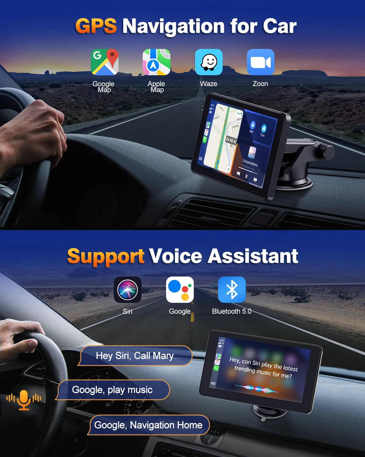 Upgrade Your Drive: 7-Inch Wireless Apple CarPlay & Android Auto Car Stereo with 1080P HD Touchscreen, Bluetooth, GPS Navigation, and FM Radio