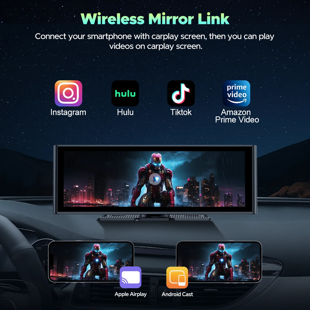 9.26" Wireless CarPlay & Android Auto Car Stereo with 4K Dash Cam, 1080P Backup Camera, GPS Navigation, and Mirror Link - Ultimate Portable Solution for Your Vehicle!