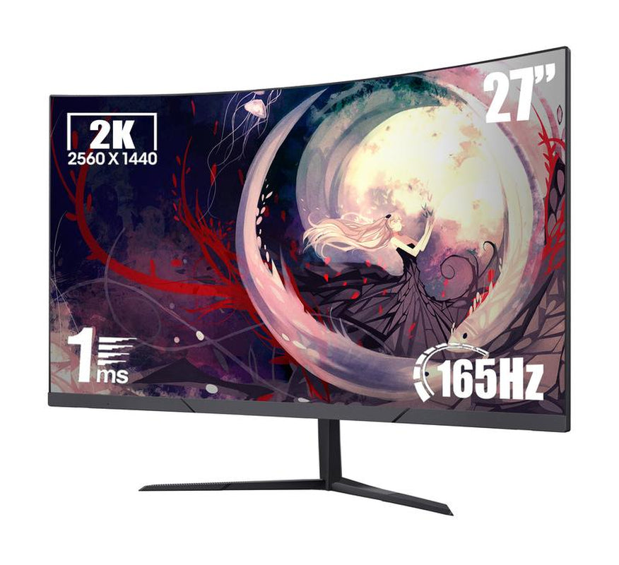 27'' 2K QHD Gaming Monitor - 2560P, 165Hz Refresh, 1Ms Response, Adaptivesync, Dual HDMI & DP1.2, Ultra-Thin Narrow Bezel, Tilt Adjustable Design