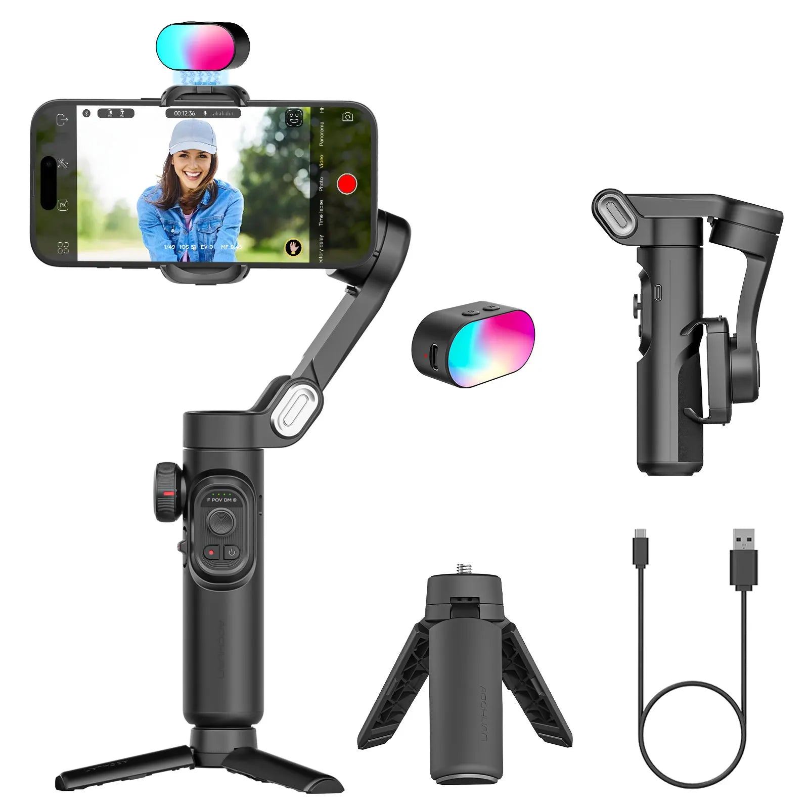 Smart XE Kit 3-Axis Gimbal Stabilizer with Magnetic Fill Light for Smooth Smartphone Video Recording