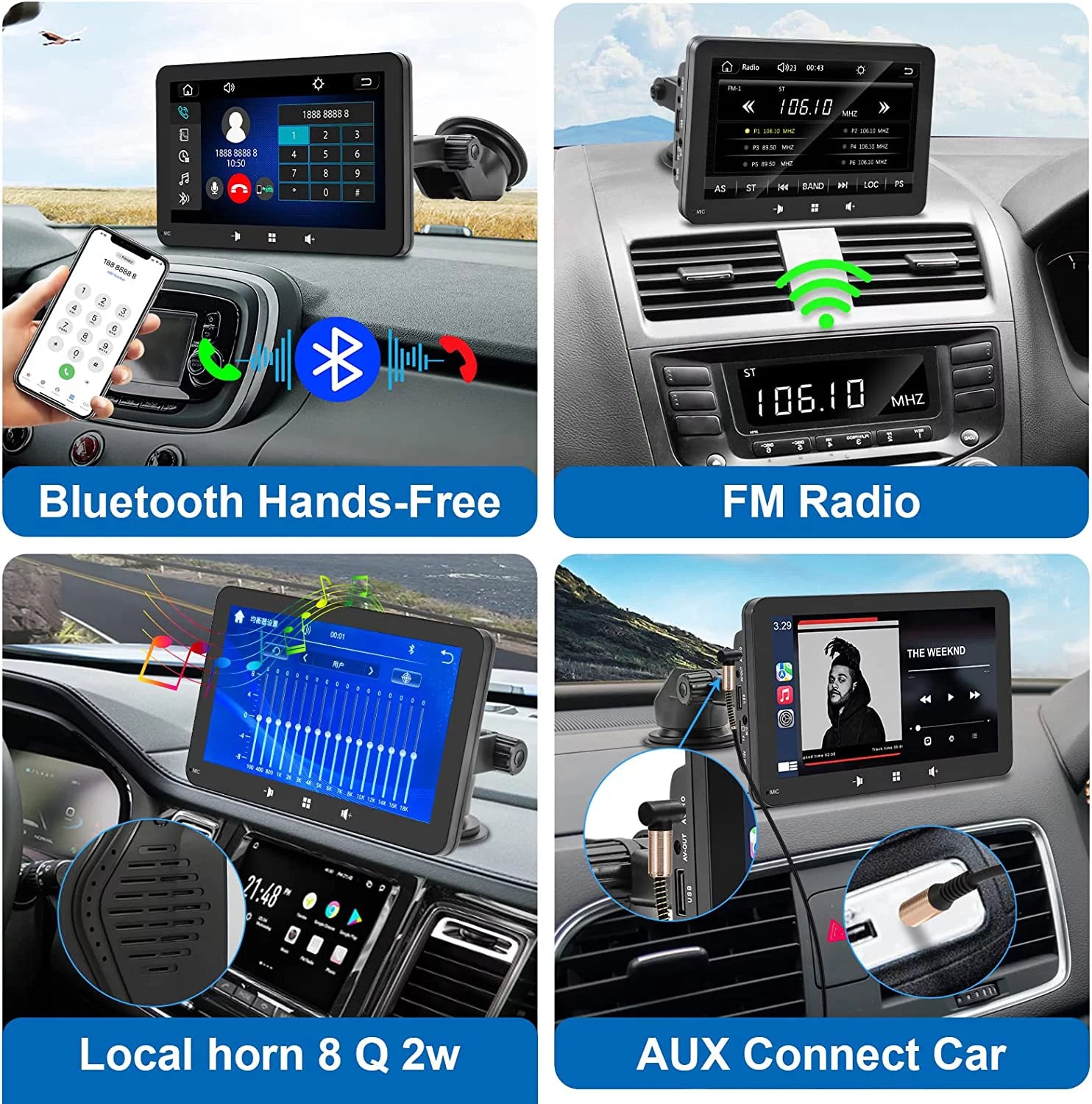 2023 Ultimate Portable Car Radio - 7" IPS Touchscreen with Apple Carplay & Android Auto, Bluetooth Hands-Free, Wireless Convenience & Windshield Mount