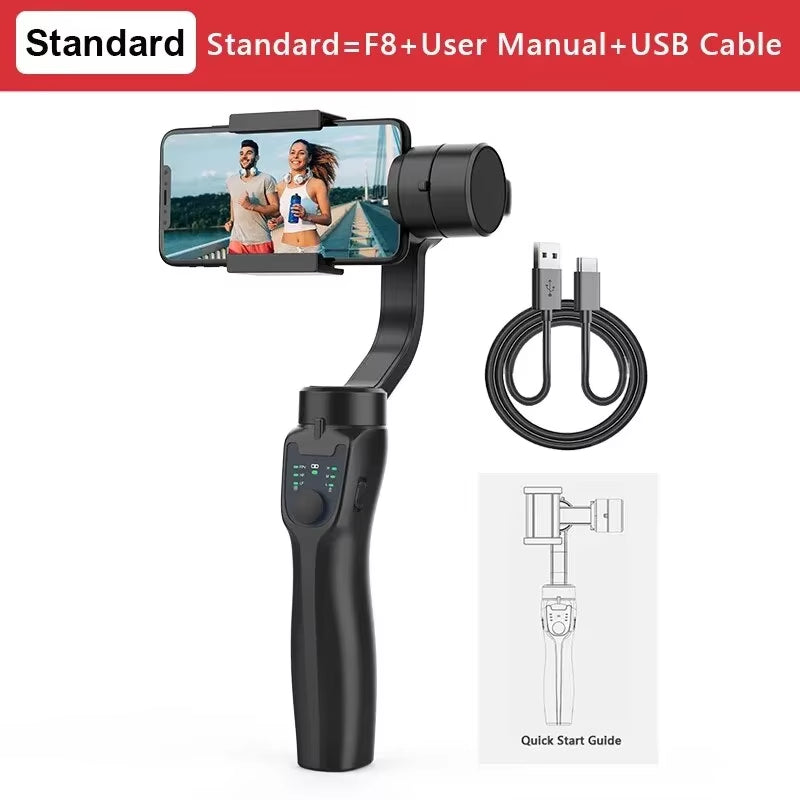 F8 Handheld 3-Axis Gimbal Stabilizer for Smooth Video Recording - Compatible with Xiaomi, iPhone, and All Smartphones